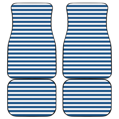 Blue And White Striped Pattern Print Front and Back Car Floor Mats
