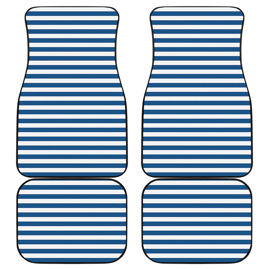 Blue And White Striped Pattern Print Front and Back Car Floor Mats