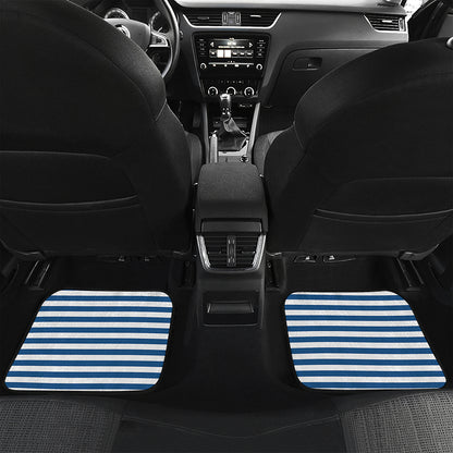 Blue And White Striped Pattern Print Front and Back Car Floor Mats