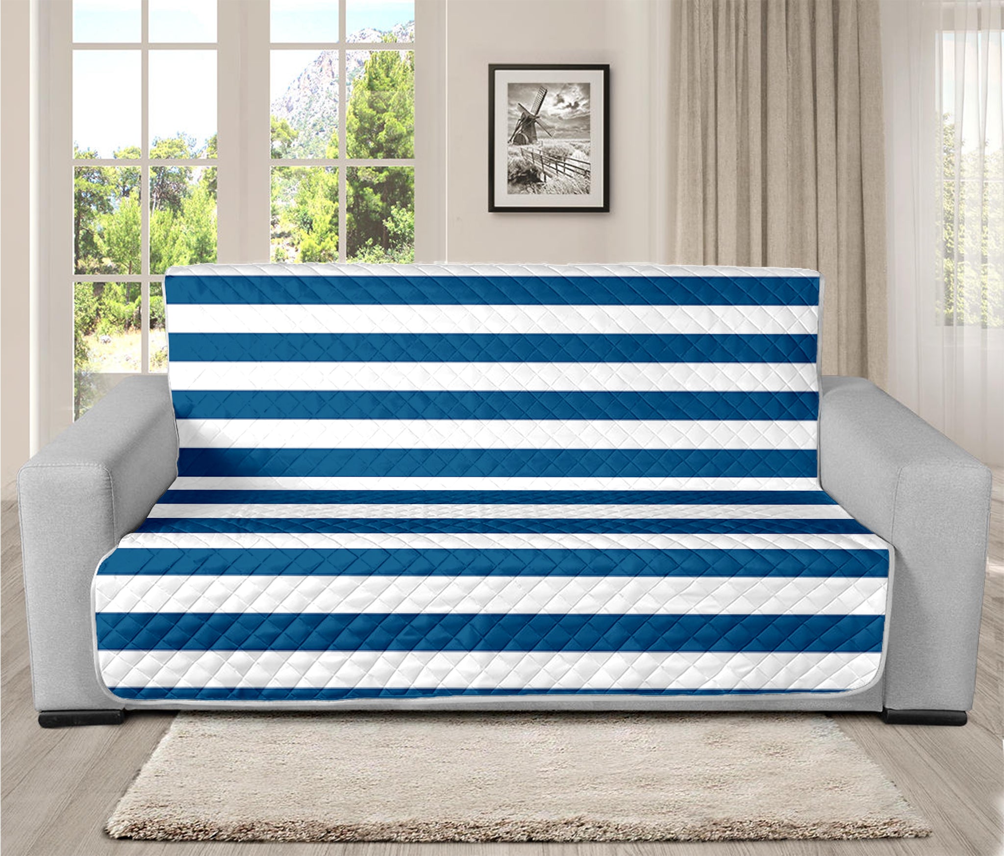 Blue And White Striped Pattern Print Futon Protector