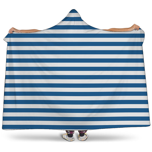 Blue And White Striped Pattern Print Hooded Blanket