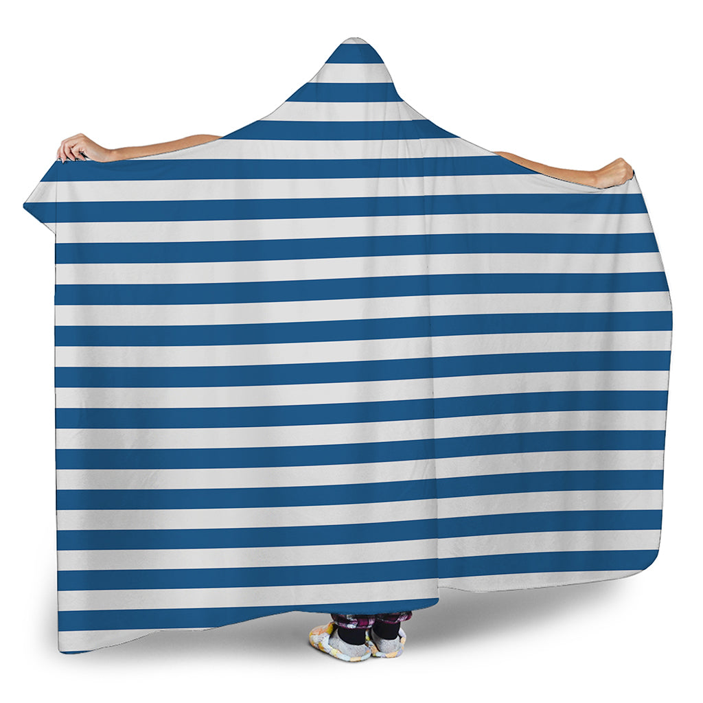 Blue And White Striped Pattern Print Hooded Blanket