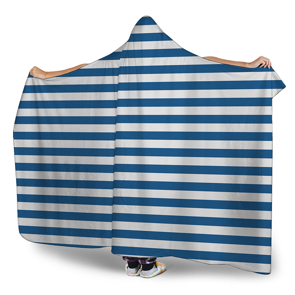 Blue And White Striped Pattern Print Hooded Blanket