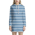 Blue And White Striped Pattern Print Pullover Hoodie Dress