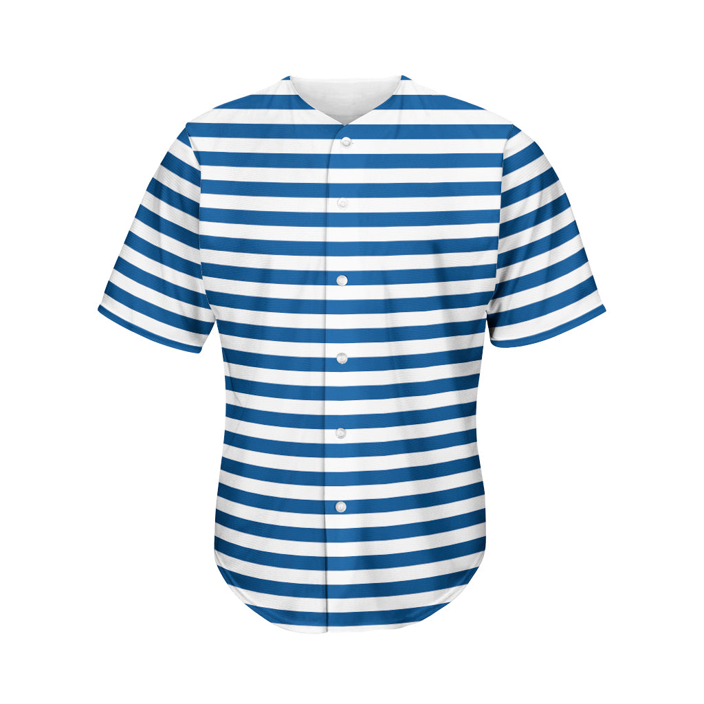 Blue And White Striped Pattern Print Men's Baseball Jersey