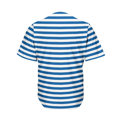 Blue And White Striped Pattern Print Men's Baseball Jersey