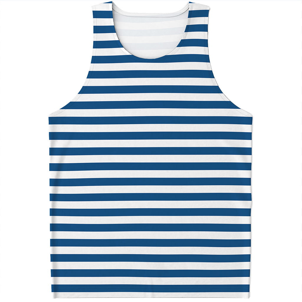 Blue And White Striped Pattern Print Men's Tank Top