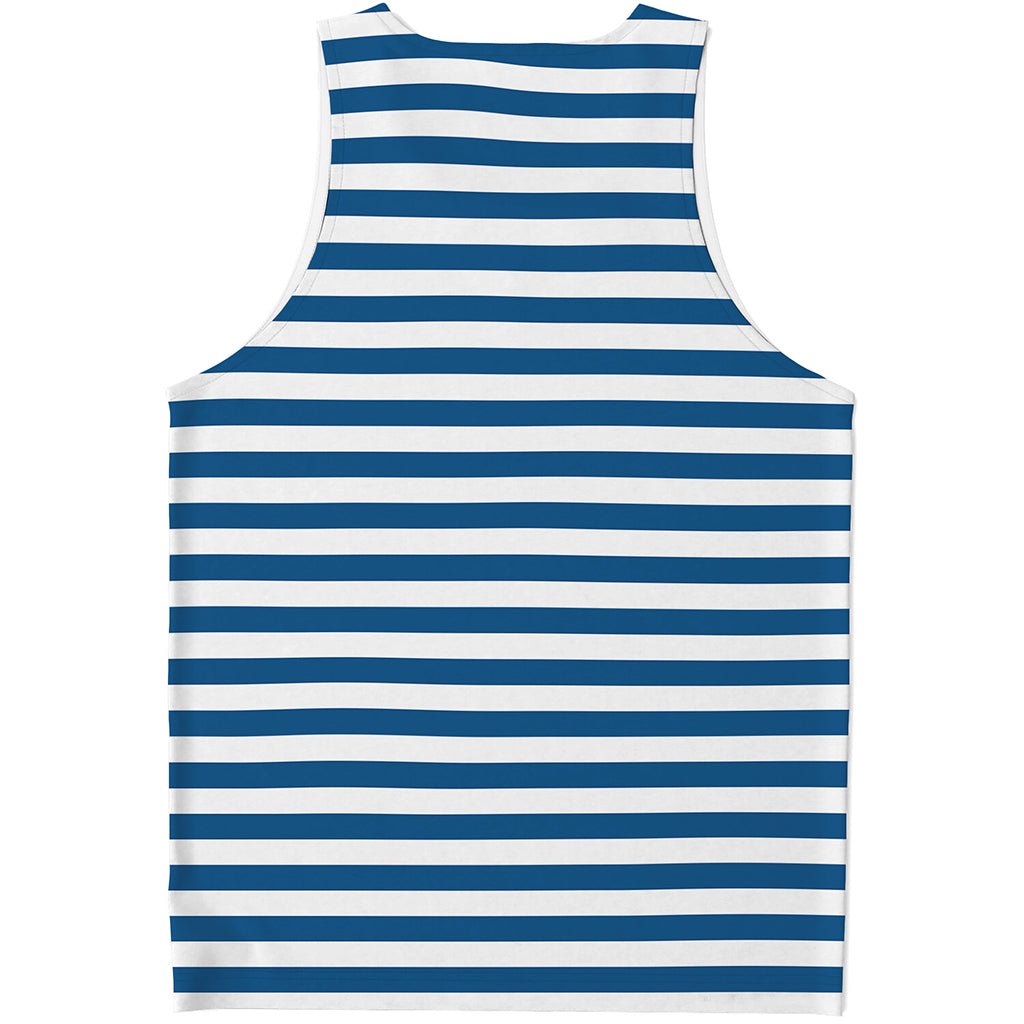 Blue And White Striped Pattern Print Men's Tank Top