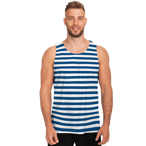 Blue And White Striped Pattern Print Men's Tank Top