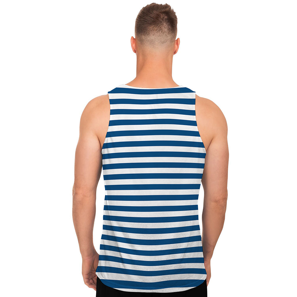 Blue And White Striped Pattern Print Men's Tank Top