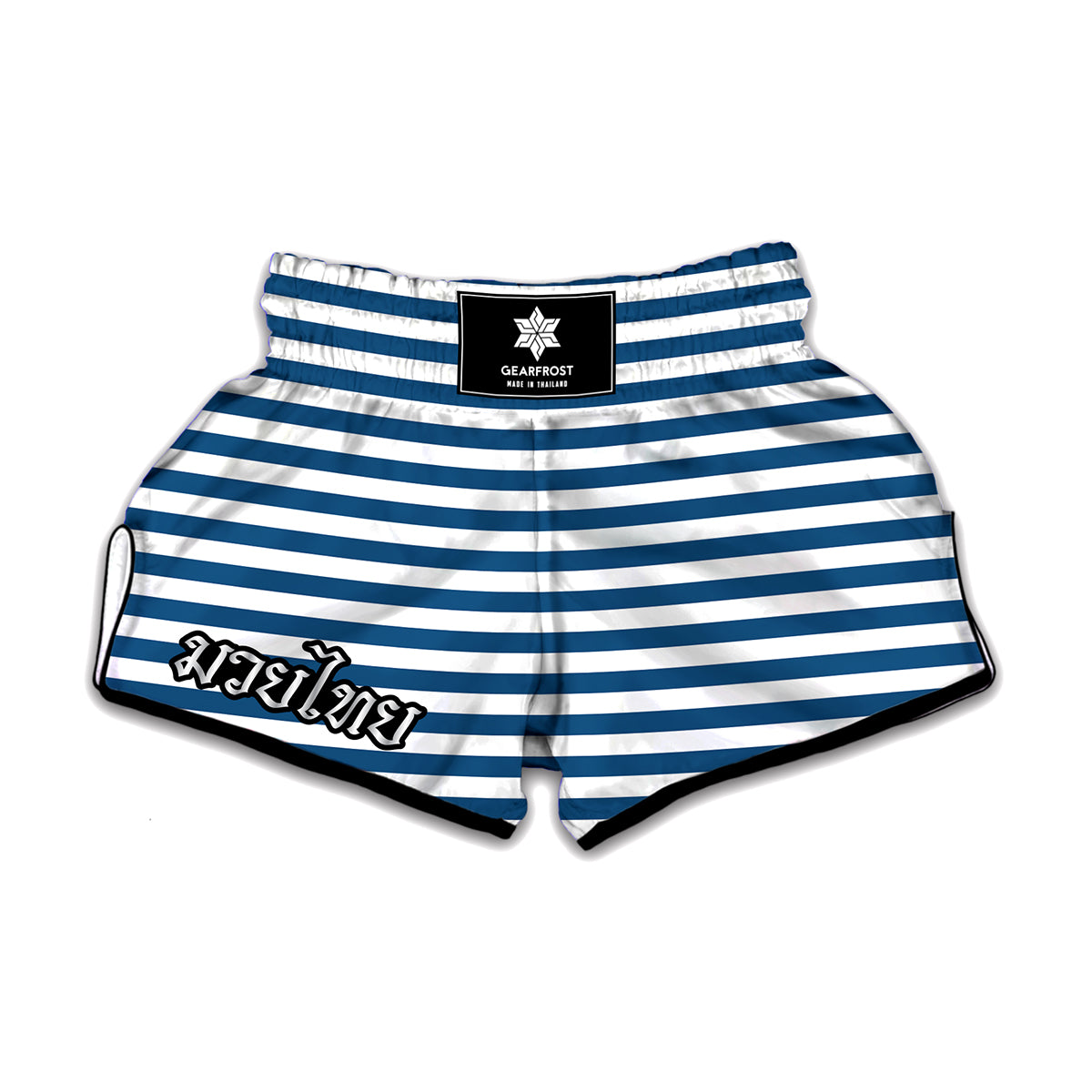 Blue And White Striped Pattern Print Muay Thai Boxing Shorts