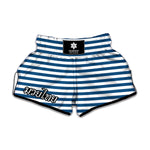 Blue And White Striped Pattern Print Muay Thai Boxing Shorts