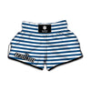 Blue And White Striped Pattern Print Muay Thai Boxing Shorts