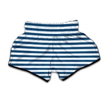 Blue And White Striped Pattern Print Muay Thai Boxing Shorts