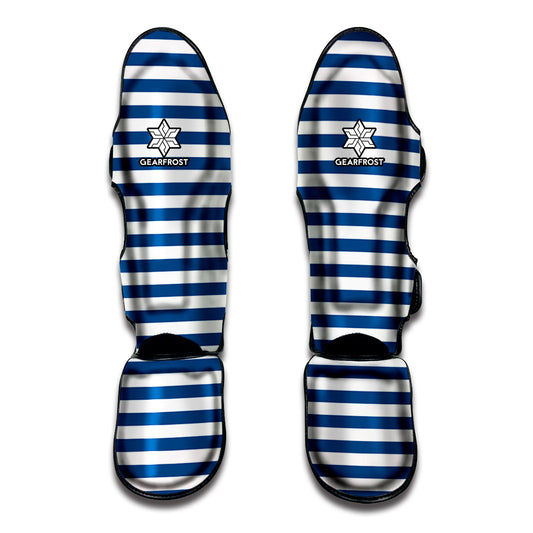 Blue And White Striped Pattern Print Muay Thai Shin Guard
