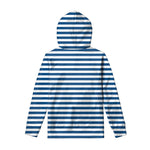 Blue And White Striped Pattern Print Pullover Hoodie