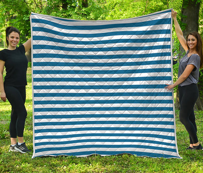 Blue And White Striped Pattern Print Quilt