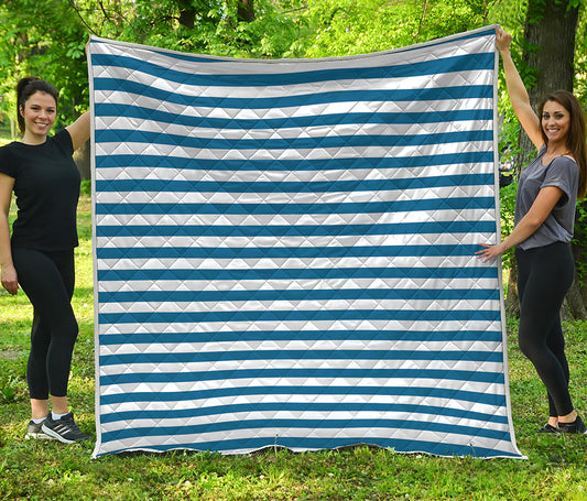 Blue And White Striped Pattern Print Quilt