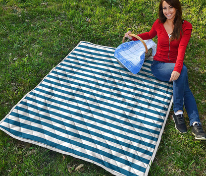 Blue And White Striped Pattern Print Quilt
