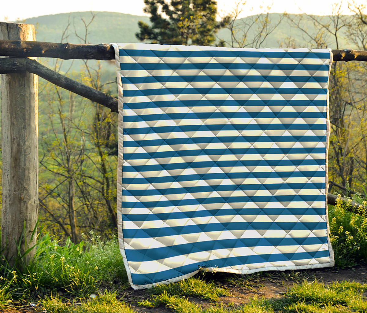 Blue And White Striped Pattern Print Quilt