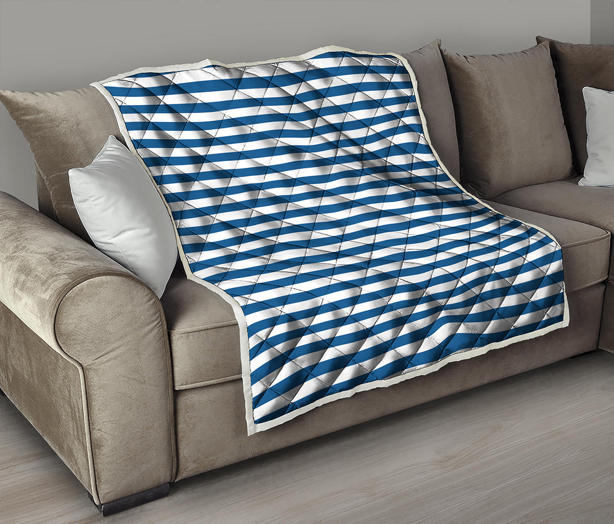 Blue And White Striped Pattern Print Quilt