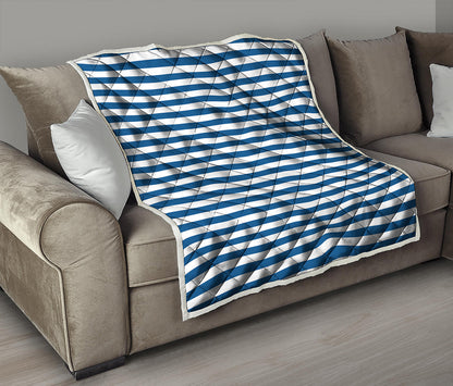 Blue And White Striped Pattern Print Quilt