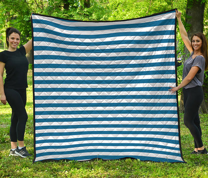 Blue And White Striped Pattern Print Quilt