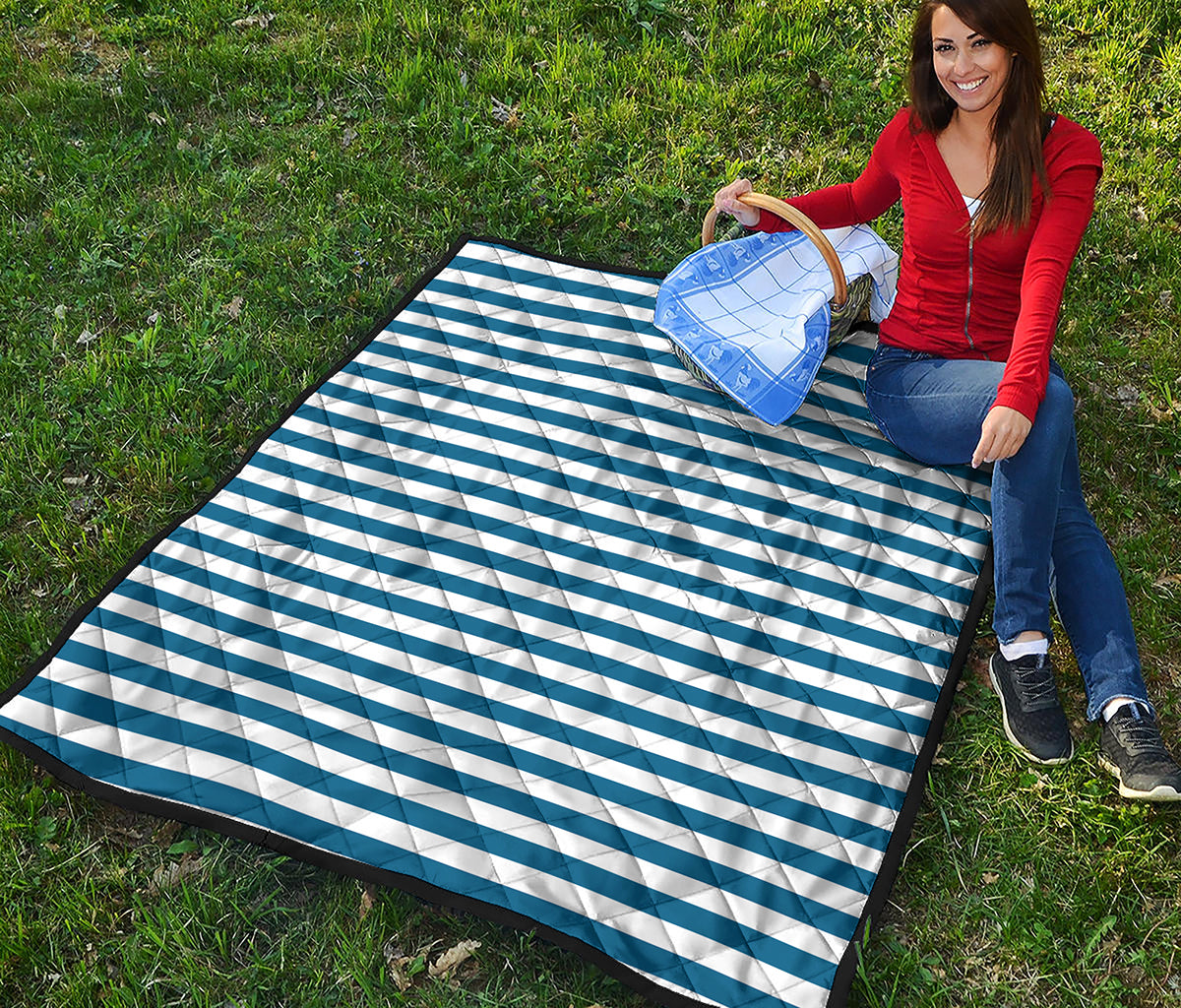 Blue And White Striped Pattern Print Quilt