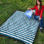 Blue And White Striped Pattern Print Quilt