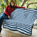 Blue And White Striped Pattern Print Quilt