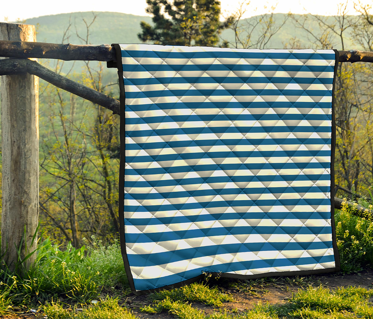 Blue And White Striped Pattern Print Quilt