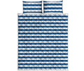 Blue And White Striped Pattern Print Quilt Bed Set