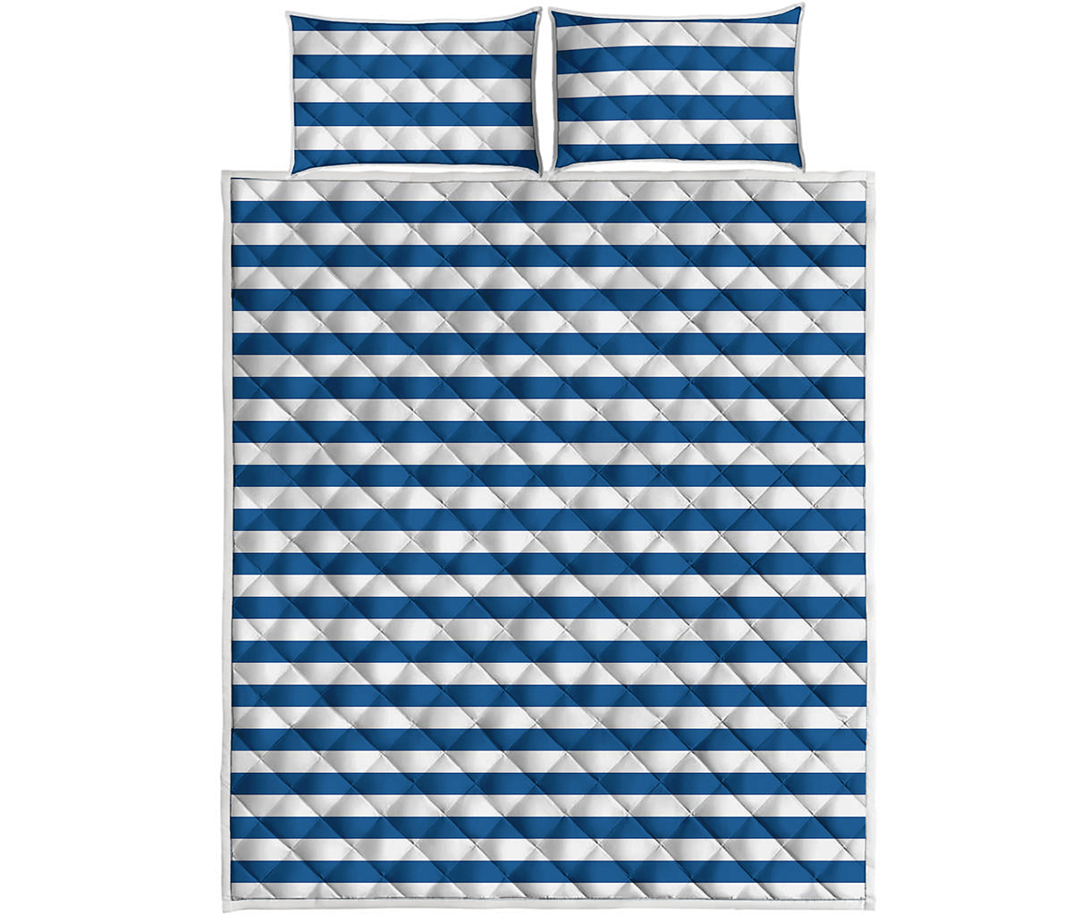 Blue And White Striped Pattern Print Quilt Bed Set
