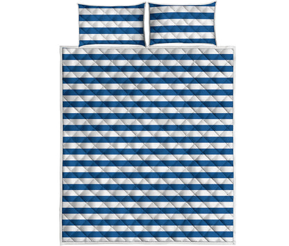 Blue And White Striped Pattern Print Quilt Bed Set
