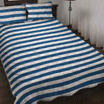 Blue And White Striped Pattern Print Quilt Bed Set