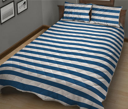Blue And White Striped Pattern Print Quilt Bed Set