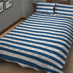 Blue And White Striped Pattern Print Quilt Bed Set