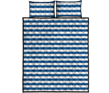 Blue And White Striped Pattern Print Quilt Bed Set