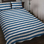 Blue And White Striped Pattern Print Quilt Bed Set