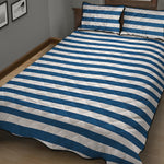 Blue And White Striped Pattern Print Quilt Bed Set