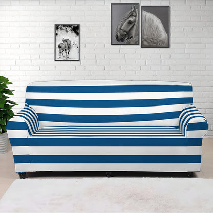 Blue And White Striped Pattern Print Sofa Cover