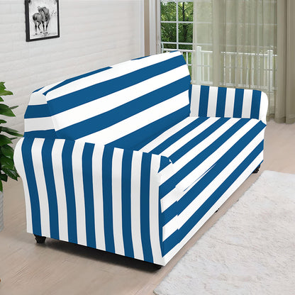 Blue And White Striped Pattern Print Sofa Cover