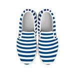 Blue And White Striped Pattern Print White Slip On Shoes