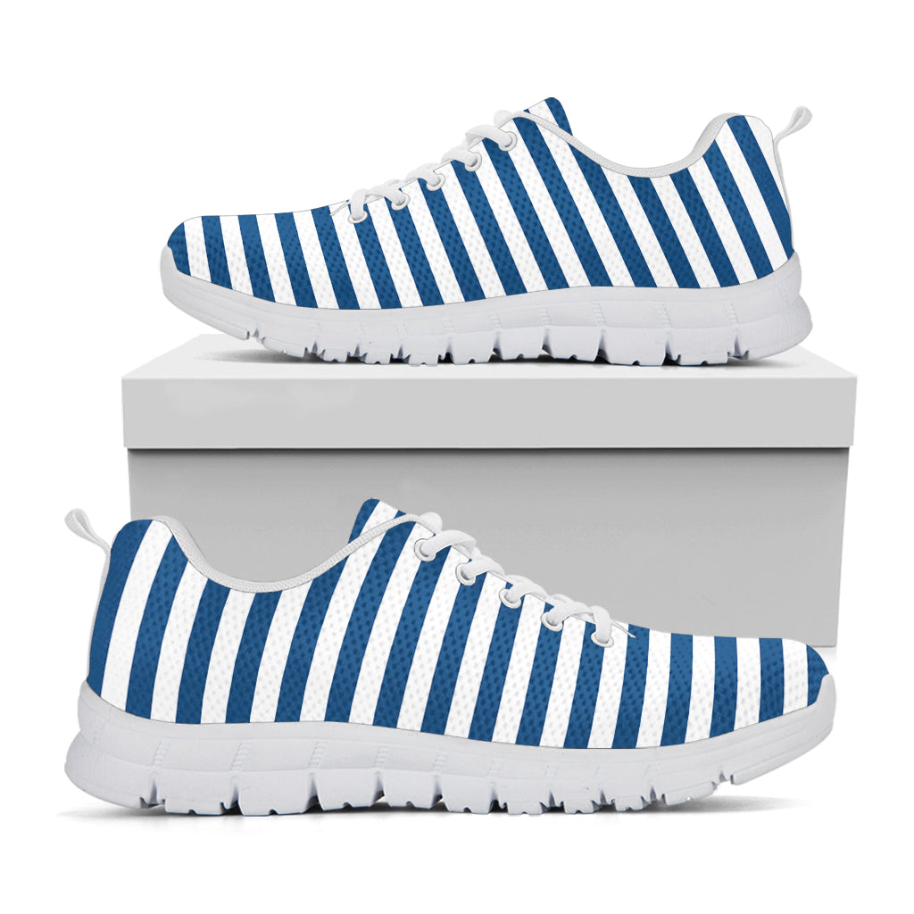 Blue And White Striped Pattern Print White Sneakers