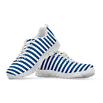 Blue And White Striped Pattern Print White Sneakers