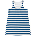 Blue And White Striped Pattern Print Women's Racerback Tank Top
