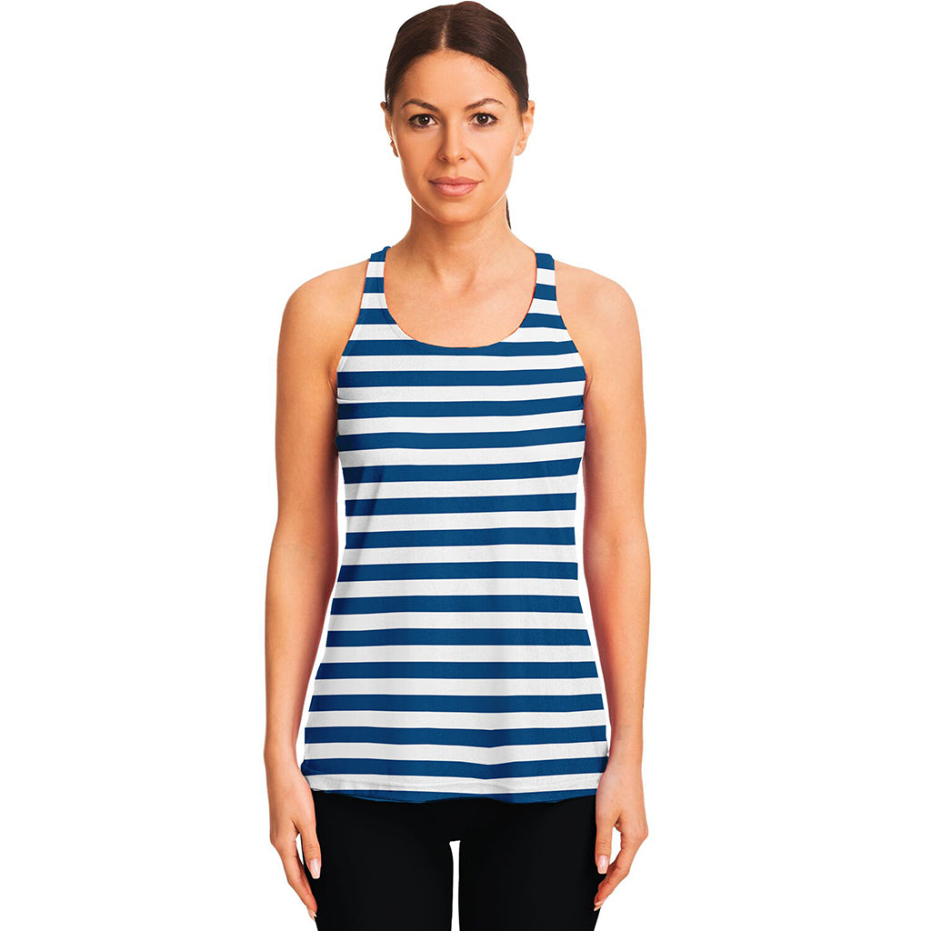 Blue And White Striped Pattern Print Women's Racerback Tank Top
