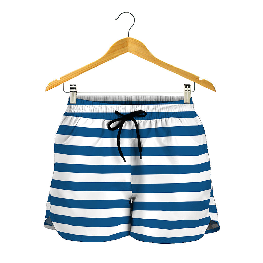 Blue And White Striped Pattern Print Women's Shorts