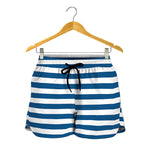 Blue And White Striped Pattern Print Women's Shorts