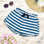 Blue And White Striped Pattern Print Women's Shorts